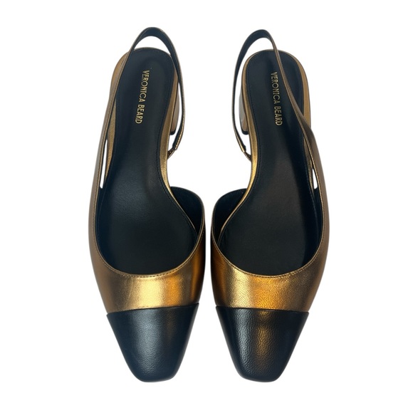 Veronica Beard Cecile Slingback Heels Gold & Black Leather Cap Toe Size 8 NEW - Picture 3 of 4